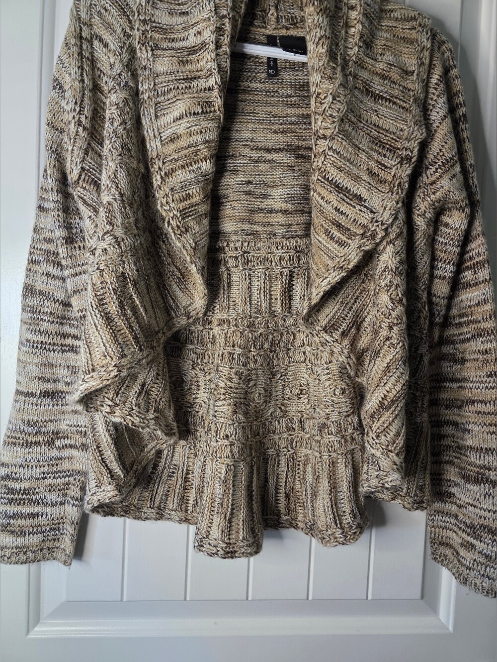 New Directions Chunky Open-Front Knit Cardigan Sweater - Beige Marled Medium